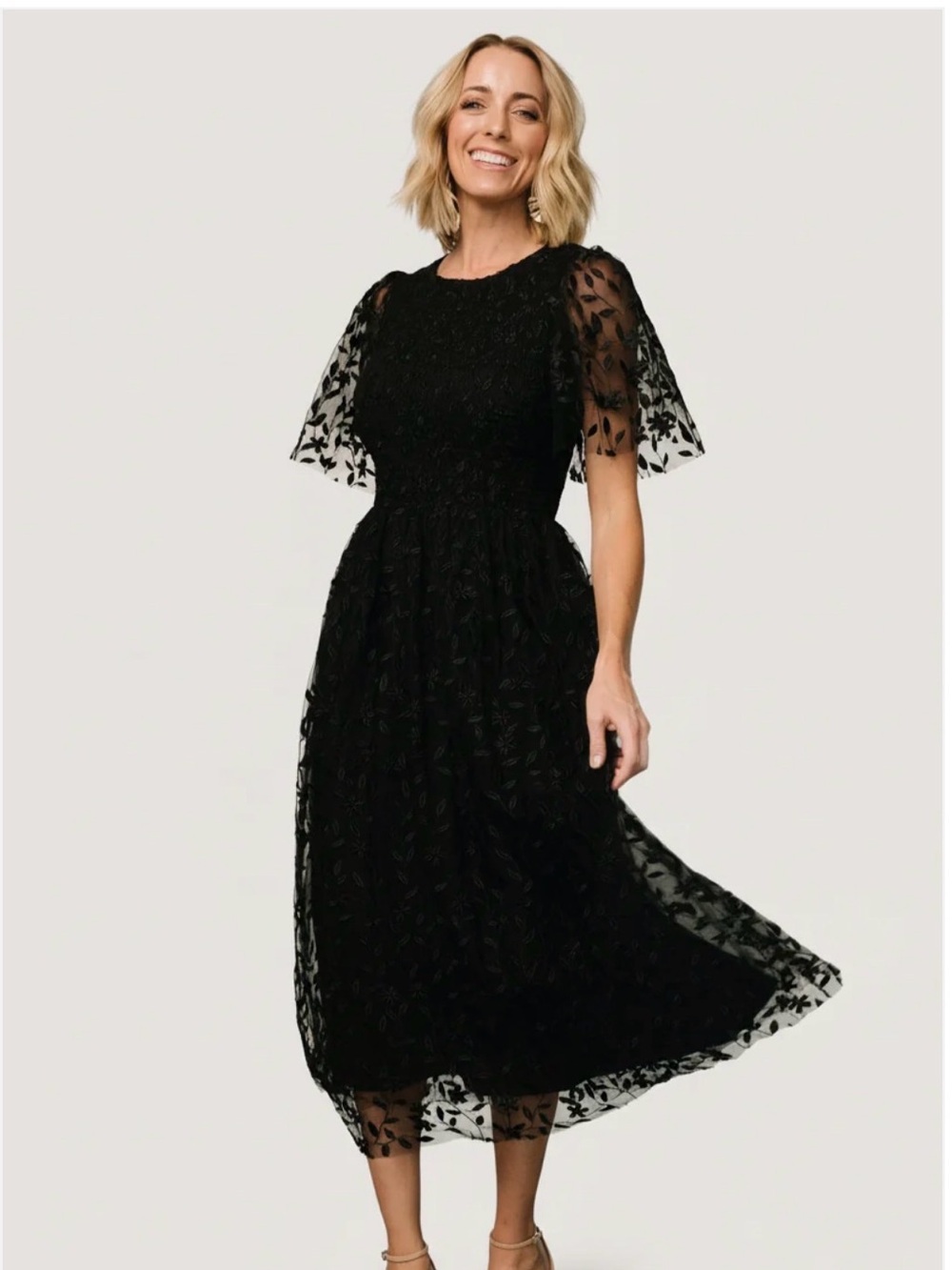 Baltic Born Kendra Embroidered Midi Dress Black XL Floral Tulle